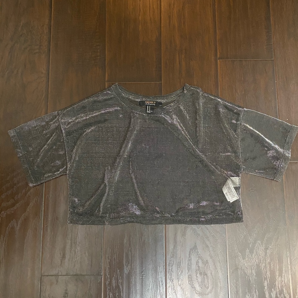 Forever21 Glitter Metallic Sheer Crop Top